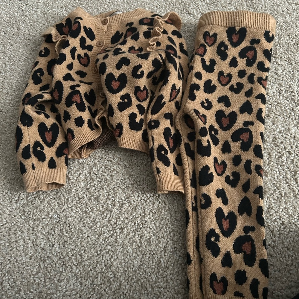 Leopard Print Knit Two-Piece Set - Tan & Black with Rust Spots